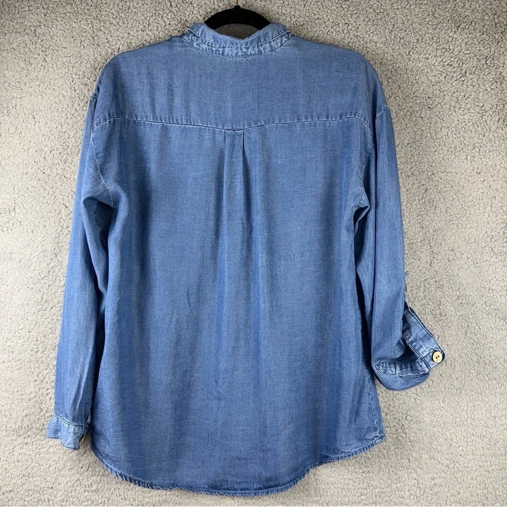 Haute Monde Top Womens Small Blue Chambray Collared Relaxed Fit Shirt Feminine